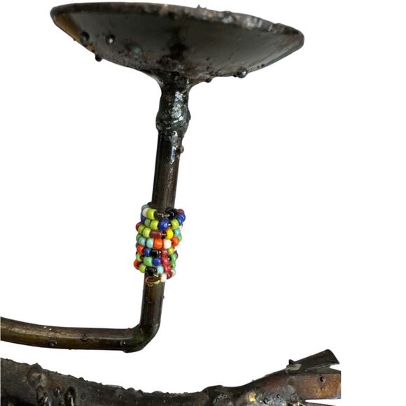 African Tribal Hand Made Bronzed Steel Reclined Woman Beaded Accents - Picture 5 of 10